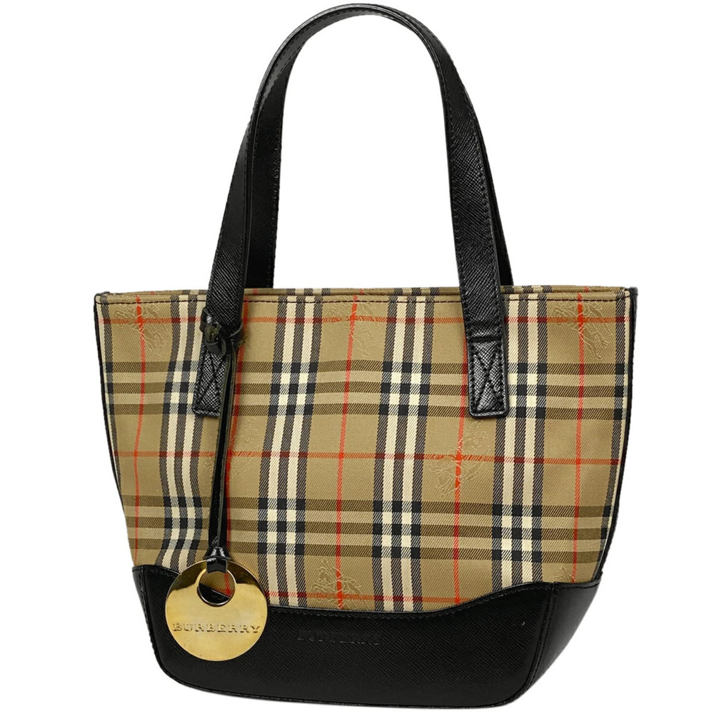 Burberry check handbag tote bag canvas beige black